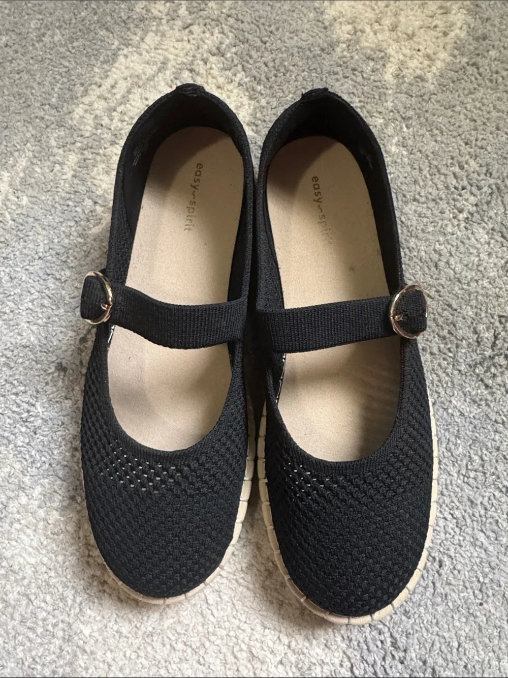 Easy Spirit Black Knit Mary Jane Shoes with Buckle 10W